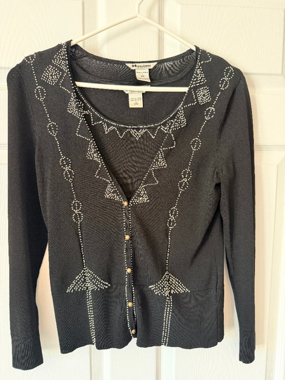 Nygard Collection Petites Black Knitted, Silver Beaded 2-Piece Twin Set, Size Sm